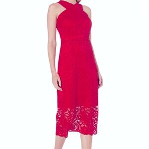 NWT Sam Edelman Lace Overlay Fuchsia Pink Cocktail Midi Dress (Size 6)
